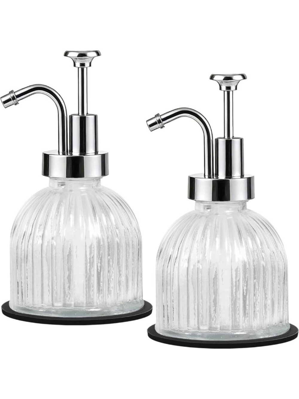 Stylish 8oz Clear Glass Soap Dispenser Set with Silver Pump - Striped Design, 2